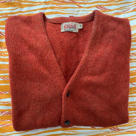 Vintage 60s/70s Rob Scot Wool Cardigan sweater - Red-Orange - "Men's" Large - Picture 4 of 4